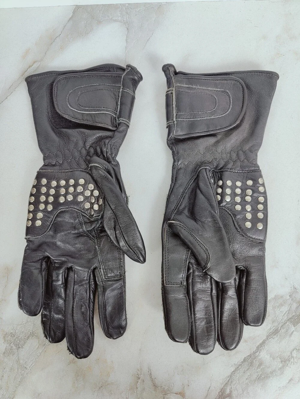VTG Tour Master Women's Black Leather Studs Motorcycle Gloves, Sz S